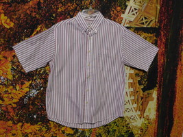 Men&#39;s Short Sleeve Striped BUTTON-UP Wrinkle Resistant Dress Shirt By Puritan M - £6.30 GBP