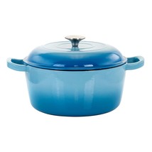 MegaChef 5 Quarts Round Enameled Cast Iron Casserole with Lid in Blue - £80.49 GBP