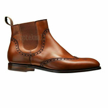 Handmade Women&#39;s Leather Fashion Brown Oxford Brogue Wingtip Chelsea Boo... - $237.49