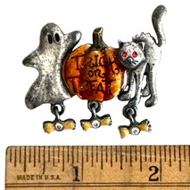 Halloween Ghost /Pumpkin /Cat Pewter 2&quot; Charm Brooch - AJMO (Circa 1980&#39;s) - $13.98