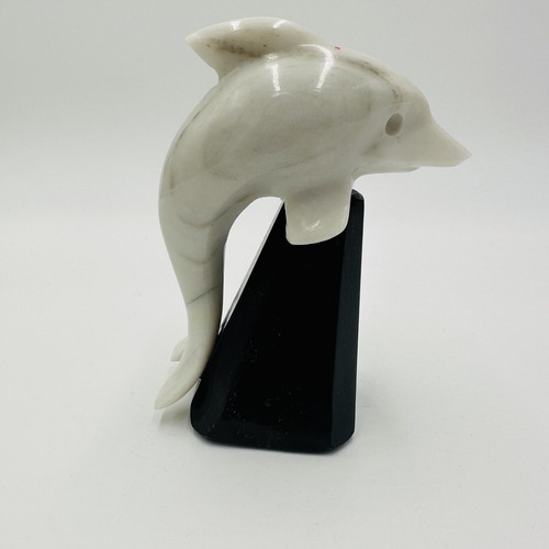 Alabaster Dolphin Figurine Made In Italy Hand Carved Stand White Home Decor Item image 2