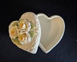 Cornerstone Creations Porcelain Heart Shaped Trinket Box w/3D Flowers - £10.03 GBP