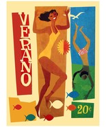 1588.Bikini girl, beach, fishes &amp; sun Vintage Poster.Summer Decorative Art. - $302.13 MXN+