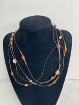 Multi Strand Wire Necklace with Amber Colored Beads - £6.10 GBP