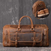 Crazy Horse Genuine Leather Travel Bag Men Vintage Travel Duffel bag - £102.80 GBP
