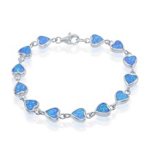 Sterling Silver Small Blue Inlay Opal Hearts Link Bracelet - £148.77 GBP