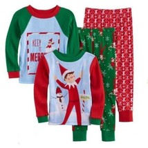 Boys Pajamas Christmas Elf on Shelf 4 Pc Long Sleeve Shirts Pants Red Gr... - $23.76