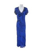 NEW vtg PARADISE NY Black Blue M Floral Bias Beaded Maxi Dress Whimsigot... - $30.88