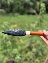 10&quot; Black Obsidian Glass Knife – Handmade Crystal Blade with Wooden Handle - $39.59