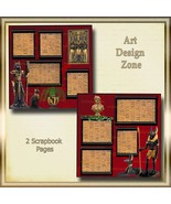 Egyptian Style Scrapbook Pages Adorned with Reds, Blacks &amp; Gold - $17.00