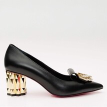 The Love Black Leather Block Heel Pump Women Shoe image 3