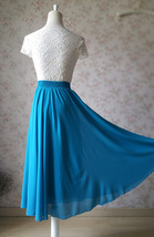 Blue Long Chiffon Skirt Outfit Summer Women Custom Plus Size Chiffon Skirt image 4