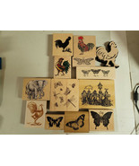 Lot of 13 Scrapbook Stamps Animals Rooster Butterfly Multiple Brands - £27.57 GBP