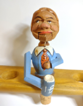 ANRI Mechanical Drinking Women  Bottle Stopper Wood Hand Carved Puppet Barware - $88.83