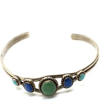 Vintage Sterling Silver Navajo Multi Stone Turquoise Lapis Cuff Bracelet Sz 7 - $79.19