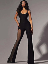 Women Contrast Mesh Spaghetti Strap Sexy Jumpsuit Sleeveless Unitard Bod... - £19.98 GBP