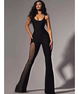 Women Contrast Mesh Spaghetti Strap Sexy Jumpsuit Sleeveless Unitard Bod... - £19.98 GBP