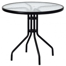 32 Inch Outdoor Patio Round Tempered Glass Top Table with Umbrella Hole - £76.11 GBP