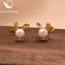 XlentAg Natural Freshwater  Rabbit Stud Earrings Animals Women Elegant Wedding G - £18.16 GBP