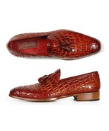 Paul Parkman Mens Shoes Loafer Reddish Camel Crocodile Tassel Handmade 0... - $429.99