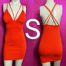 Bright Red Orange Cami Strap Detail Mini Bodycon Dress  Size S - £21.42 GBP
