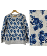 North Face Sweatshirt Large Womens Gray Blue Floral Gorpcore Country Pul... - $39.62