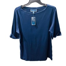 Karen Scott Ruched-Sleeve T-Shirt Women’s Intrepid Blue Size Large 100% ... - $27.58