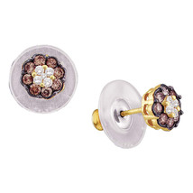 14k Yellow Gold Round Brown Diamond Cluster Earrings 1/2 Ctw - £426.10 GBP