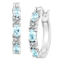 1.63 Ct Simulated Sky Blue Topaz Hoop Earrings in 14K White Gold Plated Brass - £41.60 GBP