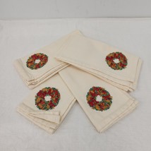 Embroidered Ivory Colored Table Napkins With Multicolor Wreath Design Se... - $18.37