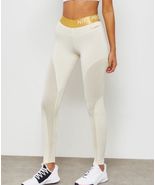 Nike NWT Pro Dri-FIT Womens Leggings Cream Gold Metallic Waistband XXL - $79.20
