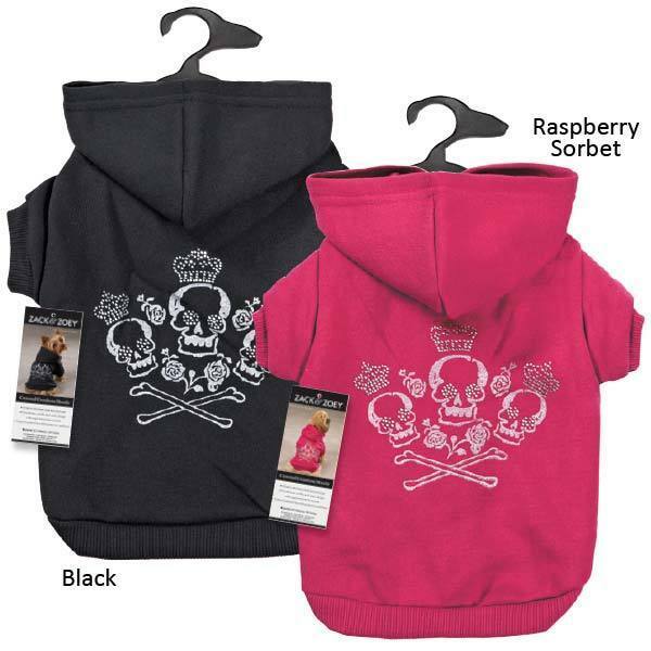Rhinestone Crowned Skull Crossbone Dog Hoodie Bad To The Bone Black or Pink