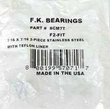 New F.K. Bearings P/N: SCM7T, F2-FIT 7/16 X 7/16 2-PIECE Stainless Steel - £24.19 GBP