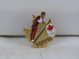 Vintage Winter Olympic Pin - Ski Jumping Gold Maple Leaf - Inlaid Pin - $15.00