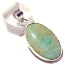 Cabochon Amazonite Natural Gemstone 925 Silver Overlay Handmade Bezel Pendant - £7.21 GBP