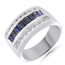 2.75CT Blauer Saphir &amp; Diamant Verlobung Ehering Weiß Vergoldet - £248.85 GBP
