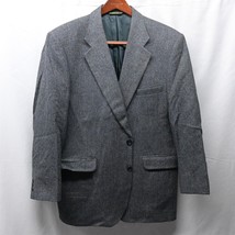 Vtg 90s 42R Blue Herringbone Tweed Wool 2 Button Blazer Jacket Sport Coat - $68.74