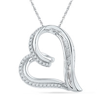 10k White Gold Womens Round Diamond Heart Outline Pendant 1/6 Cttw - £238.30 GBP