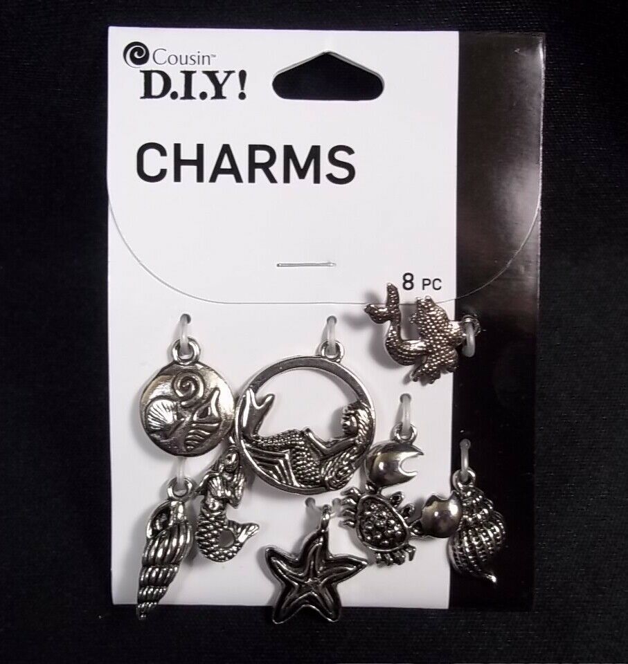 Cousin DIY silver tone CHARMS Seaside Mermaids crab seashells 8 pcs NEW - $4.50