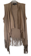 MIEEION Women&#39;s Vest Sleeveless Open Cardigan w/ Fringe Accents Size M Tan Brown - £10.88 GBP