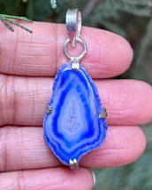 925 Sterling Silber plattiert, Indigo Blau Druzy Geode Achat Stein Anhän... - $245.46 MXN