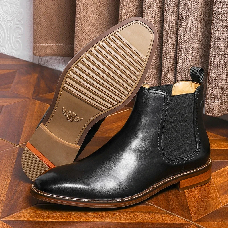 Men&#39;s Chelsea Boots Work shoes Genuine Cow Leather Handmade Boot Shoes F... - $158.85