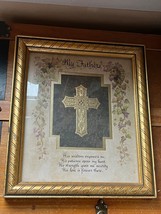 Gilt Ornate Cross Print  in Grapevine Decorated Mat MY FATHER Religious ... - $14.89