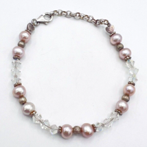 Vintage Sterling Silver Crystal Pale Pink Pearl Bracelet - £24.92 GBP