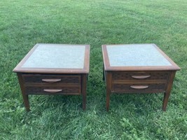 mcm side Board End Tables Set Of Two Basket Weave Front - $198.00