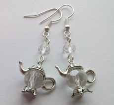 Silver Plate Crystal Teapot Charm Earrings - £4.56 GBP