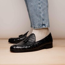 Aubiere Genuine Ostrich Quill Tassel Loafers Black image 6