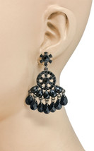 2&quot; Long Chandelier Earrings, Basic Black Rhinestones &amp; Lucite Beads 80s Inspired - £11.01 GBP