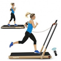 2-in-1 Folding Treadmill with Remote Control and LED Display-Golden - Color: Gol - $432.23