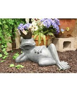 Aluminum Whimsical Lazy Summer Frog Prince With Crown Garden Bird Feeder Statue - $137.99